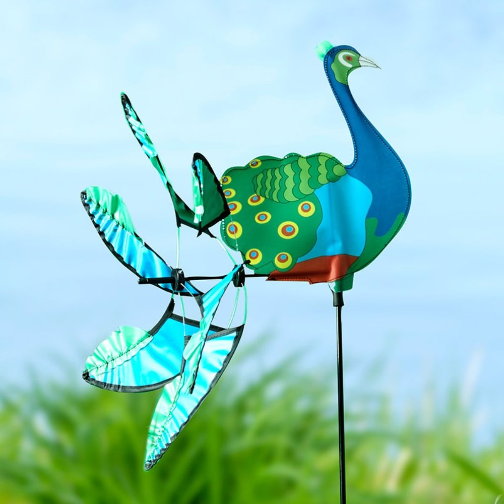 NEW in package Peacock wind spinner, 1 ft. 4 in., 1 ft. 7-1/4 in., 3ft. 2-1/2 in